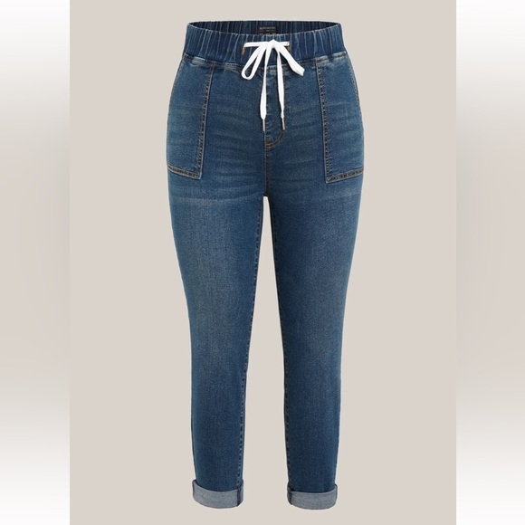 BloomChic Plus size Drawstring Elastic Waist Roll Hem Jeans - Picture 5 of 6